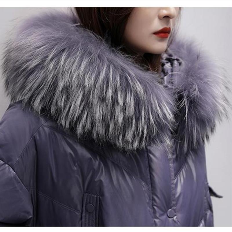Women's Glossy Loose Down Jacket Mid-length Korean Thick Coat Warm Cotton Coat with Big Fur Collar Winter Quilted Jacket
