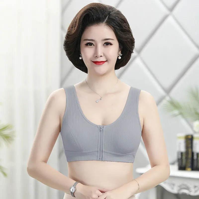 Large Size Zipper Front Buckle Gathering Underwear Thin Simple Glossy Full Cup Cotton Tank Top Bra