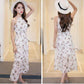 Summer Sweet Halter Strapless Chiffon Floral Dress Sleeveless Beach Long Party Dress