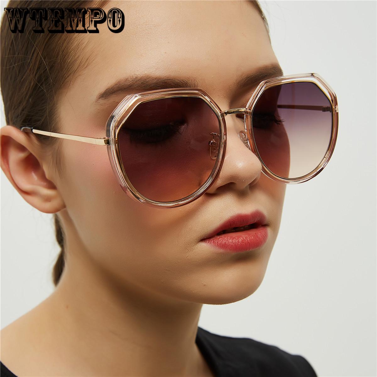 WTEMPO Double Circle Retro Round Sunglasses Female Pink Polygonal Glasses
