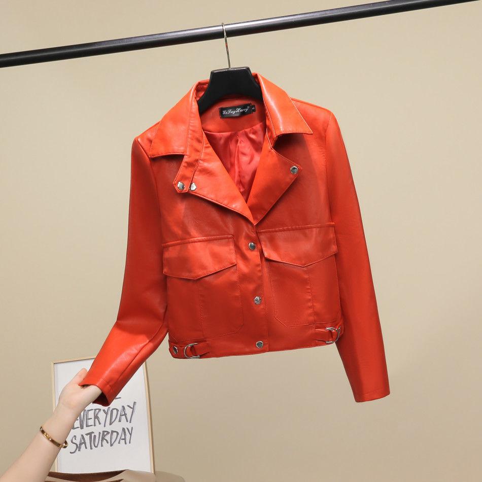 Women's Leather Motorcycle Korean Style Slim Short Leather Jacket