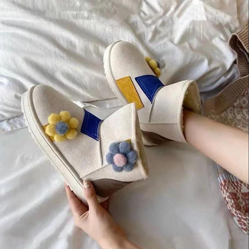 Color-blocking Snow Boots Women's Autumn and Winter Plus Velvet Cotton Shoes Thick-soled Waterproof Non-slip Short Boots