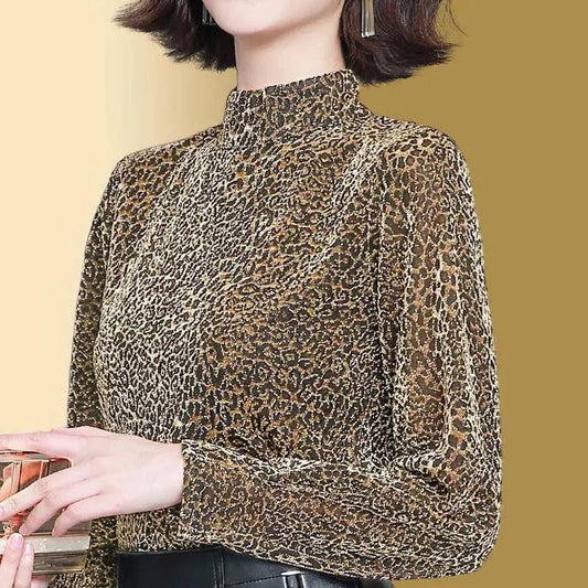 Women's Spring and Autumn Loose Bottoming Shirt Half Turtleneck Long Sleeve All-match Top