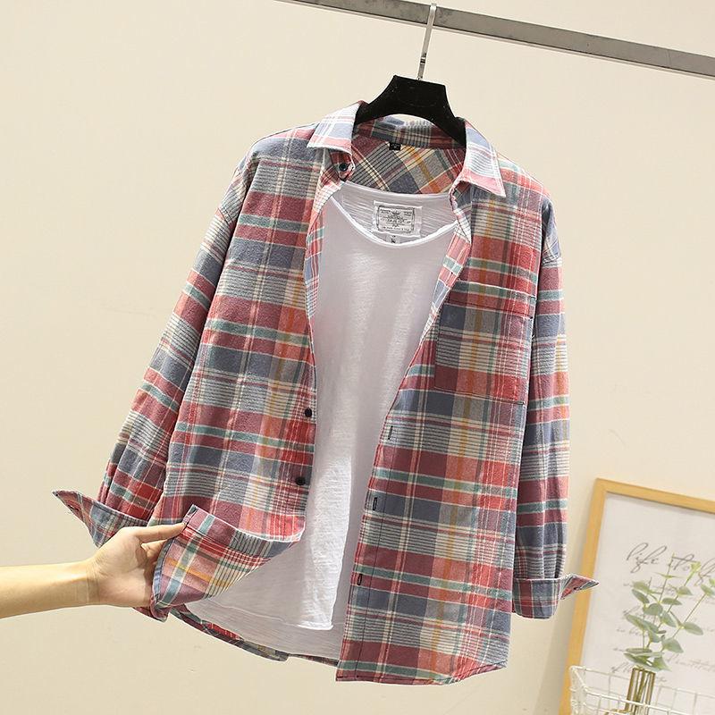 Pure Cotton Plaid New Shirt Men's Long-sleeved Top Coat Loose Plus Size Top