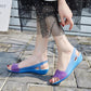 Summer Plastic Ladies Sandals Slope Heel Flat Beach Shoes Fish Mouth Crystal Jelly Shoes
