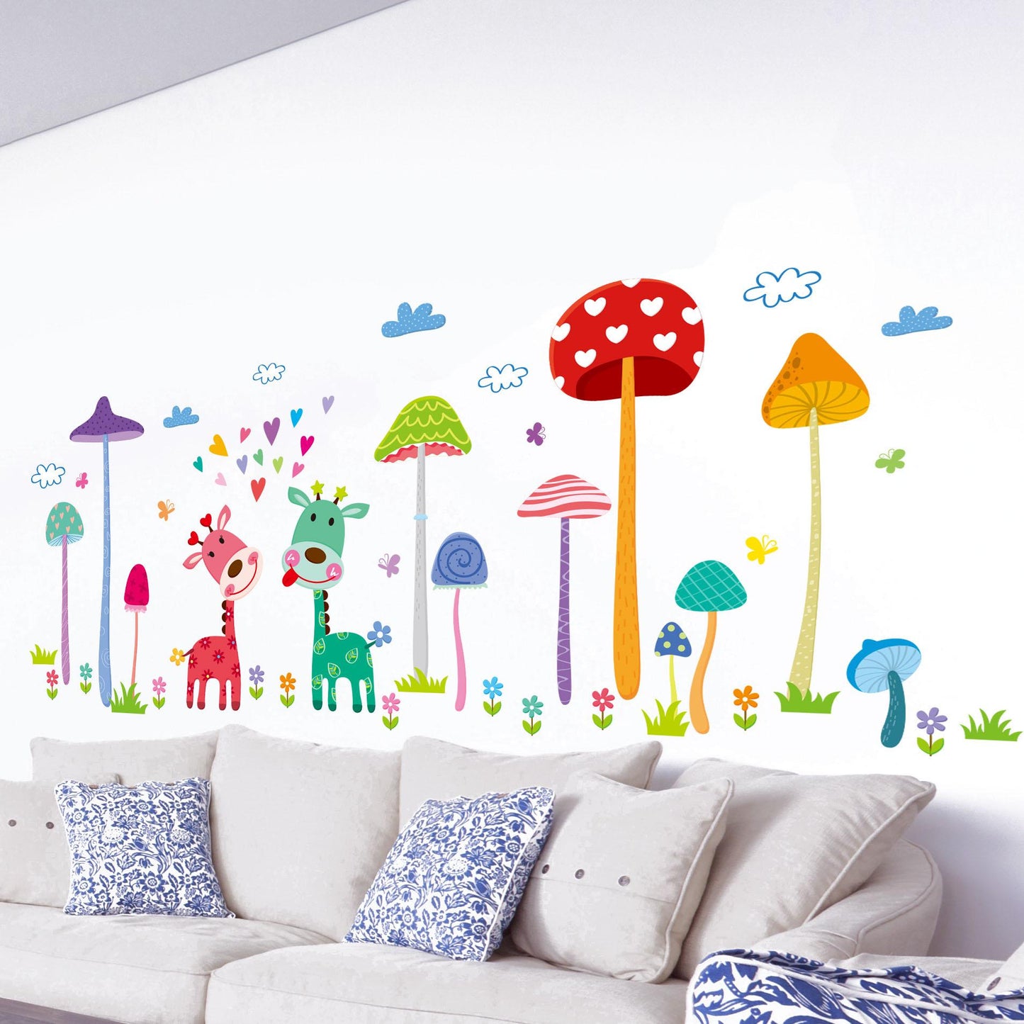 Mushroom forest wall stickers children room kindergarten background decoration cartoon stickers