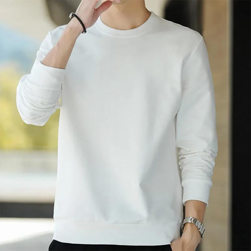 Men's Sweater Autumn Pure Cotton Terry Round Neck Autumn Pure Color Long Sleeve Sweater Men's Top