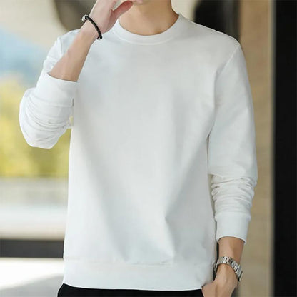 Men's Sweater Autumn Pure Cotton Terry Round Neck Autumn Pure Color Long Sleeve Sweater Men's Top