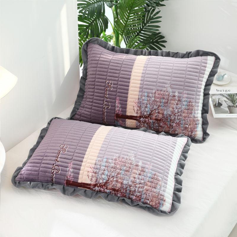 Crystal Velvet Pillowcase Quilted Cotton Warm Lace Pillowcase A Pair of Printed Suede Pillow Core Short Plush Pillow Set