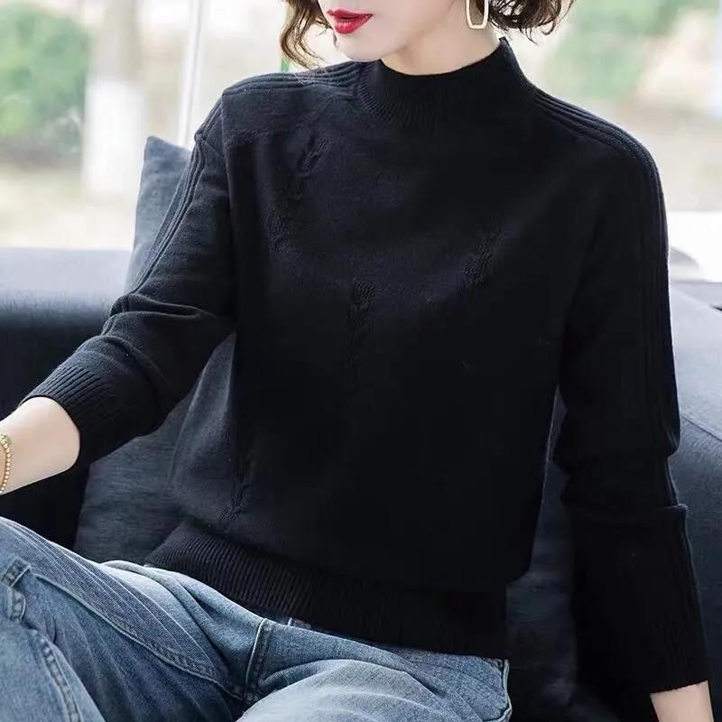 Winter Long Sleeve Knitwear Fashion Knitted Half Turtleneck Pullover Loose Plus Size Women Sweater