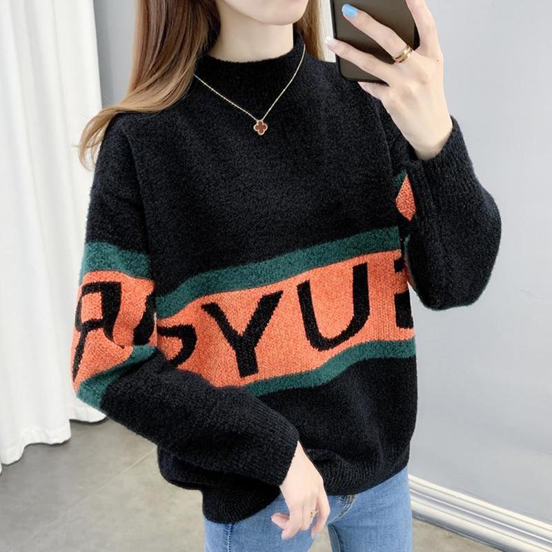 Autumn Winter  Women Fashion Sweater Casual Knitting Sweater Half Turtleneck Pullovers Loose Casual Long Sleeve Sweater