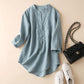 Cotton Stand Collar Shirt Women's Spring and Summer Cotton Linen Three-quarter Sleeves Simple Loose Large Size Casual Blouses