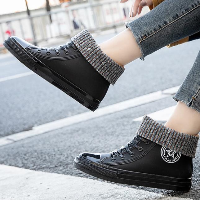 Women's Spring and Autumn Rain Boots Female Large Size Solid Color Flat Waterproof Working Rain Shoes