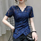 S-4XL Spring Summer Women's Tops Plus Size Solid Color Slim Lace Bottoming Shirts All-match V-neck Short-sleeved Shirts