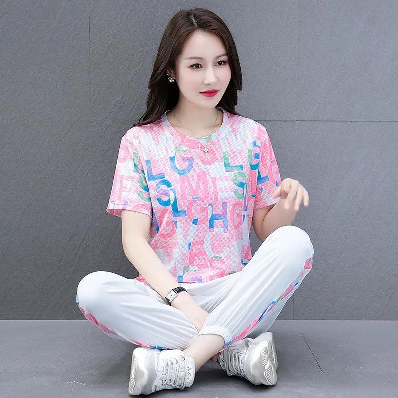 Women's Tops Summer English Print Loose Round Neck Versatile Short Sleeves