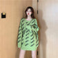 Women Letter Knitwear Crew Neck Loose Knitting Pullover Chic Solid Color Jumper Sweater Top