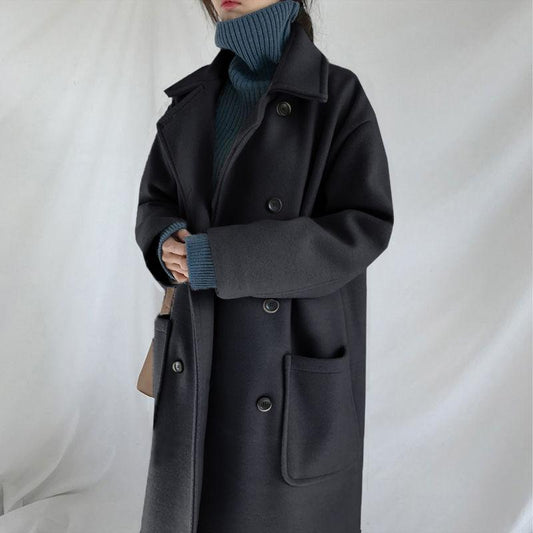Women's Woolen Coat Winter Mid-length Woolen Coat Korean Style Loose Woolen Coat Women