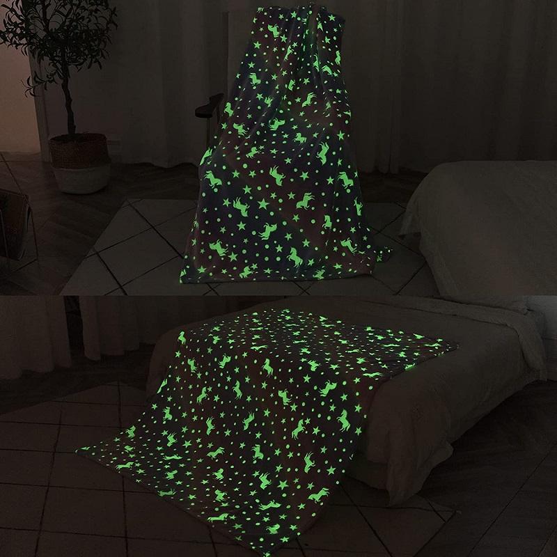Glow In The Dark Throw Blanket Unicorn Blanket for Kids Unicorn Moon Blankets Super Cozy Plush Soft Fleece Blanket for Girls Boys Birthday Gifts