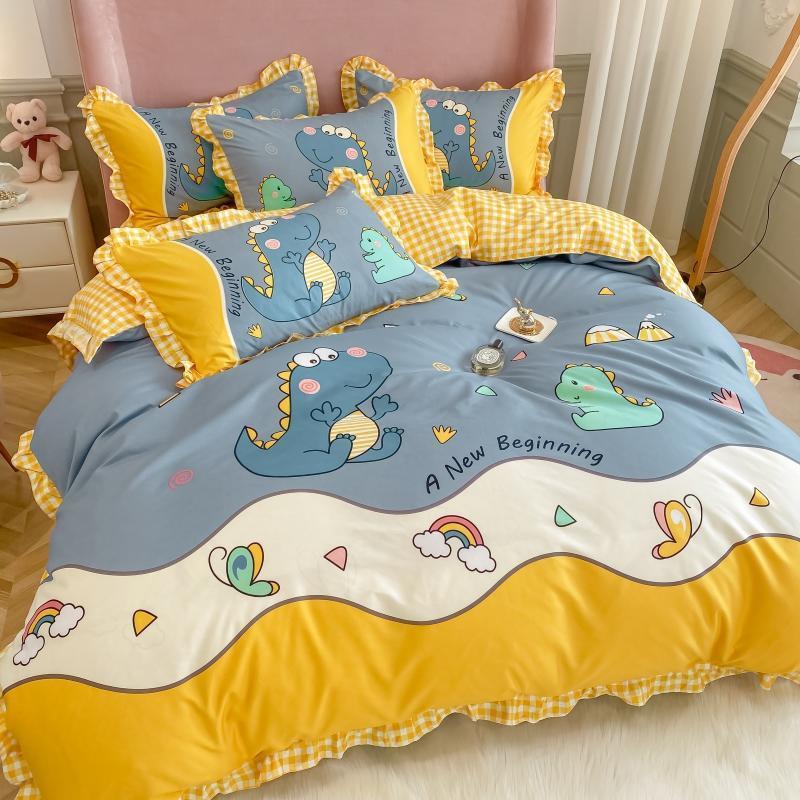 Four-piece Thick Brushed Bed Skirt Student Princess Style Sheet Duvet Cover Bedding