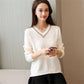 Women Black Slim V-neck Pullover Sweater Thickened Hollow Soft Knitted Bottoming Shirt Coat