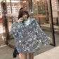 Starry Sky Hooded Zipper Jacket Women's Loose Short Glossy Jacket Regular Jacket Women's Spring and Autumn Seasons