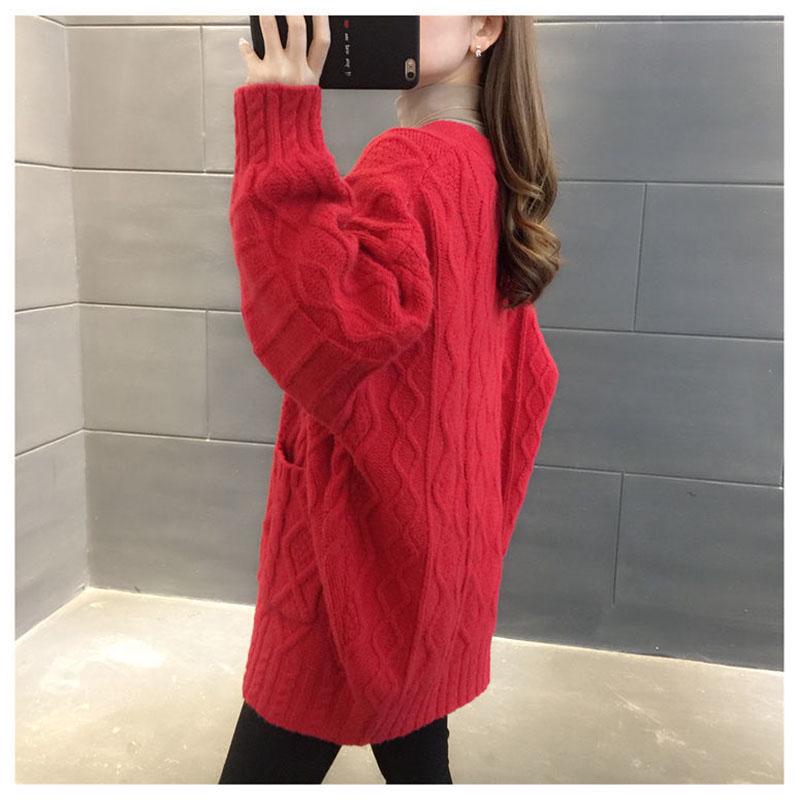 Autumn and Winter Thick Coat Cardigan Fashion Casual Top Mid-length Loose Women Sweater