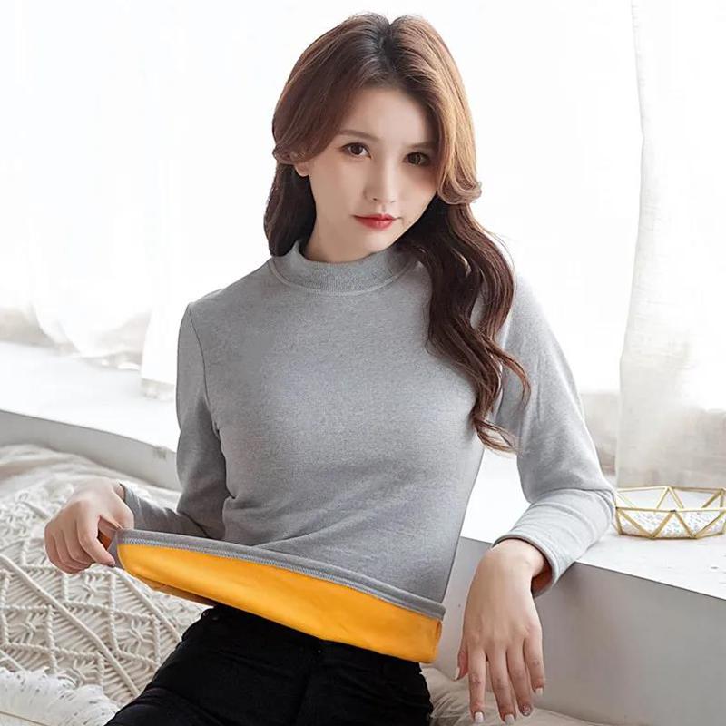 Thermal Underwear Ladies Plus Velvet Thick Autumn and Winter Tight-fitting Long-sleeved Body Sculpting Bottoming Shirt Autumn Clothing