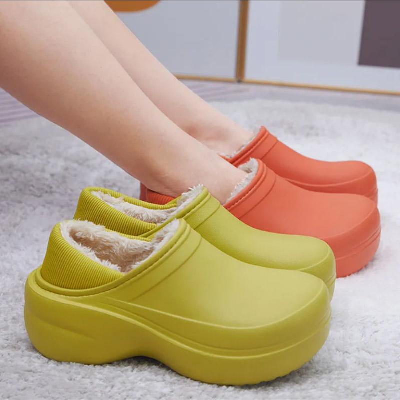 Waterproof Cotton Slippers Women's Winter Thick Bottom Shoes Non-slip All-inclusive heel slippers