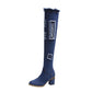 Denim stretch boots women's spring and autumn slim-fit knee-high boots high-heeled boots