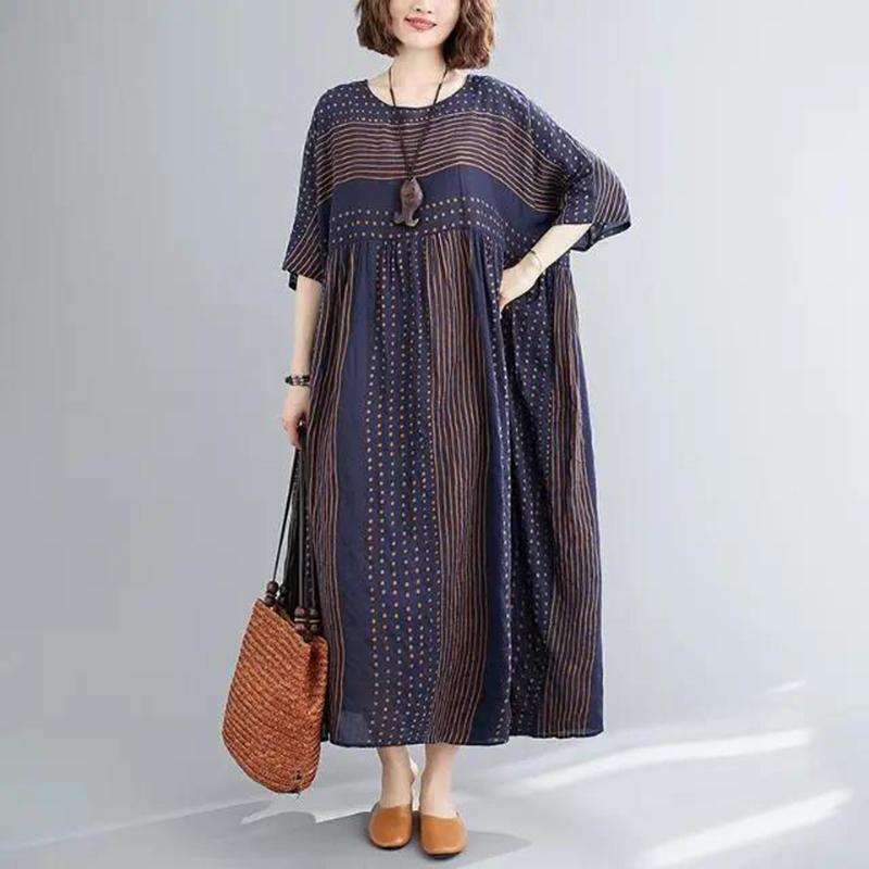 WTEMPO Women Plus Size Dress Summer Short Sleeve Round Neck Long Dress Casual Full Length