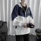 Colorblock Jacket Men's Loose Versatile Hooded Windbreaker Coat Couples Wear Thin Short Zip Long Sleeve Casual Coat Workwear