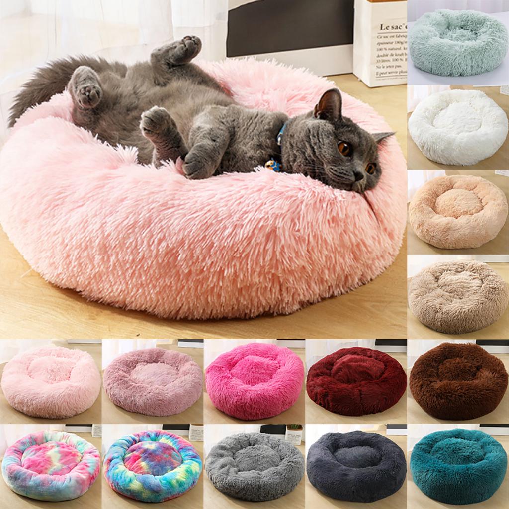 Round Plush Pet Bed House Super Soft Cat Dog Nest Kennel Warm Sleeping Puppy Kitten Mat