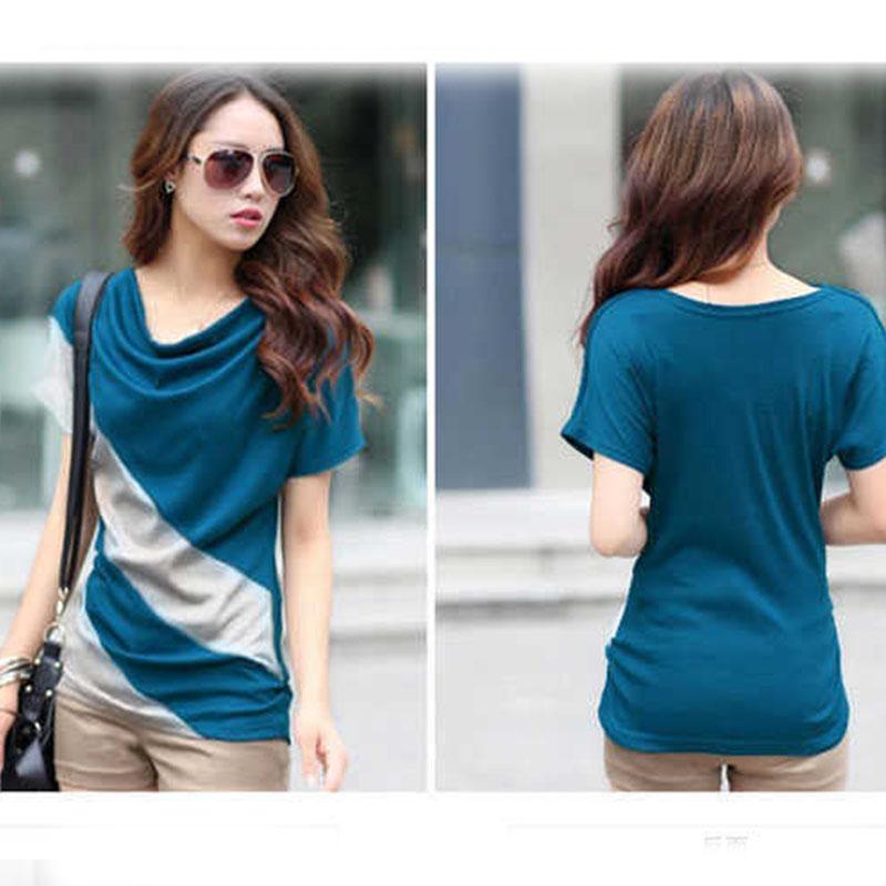 Splicing Cotton T-Shirt Autumn Women O-Neck Loose Simple Purple Tshirt Long Sleeve Ladies Cozy Top Pullover
