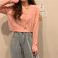 Spring and Autumn Knitted Cardigan Long Sleeve V-neck Sweater Solid Color Short Casual Coat