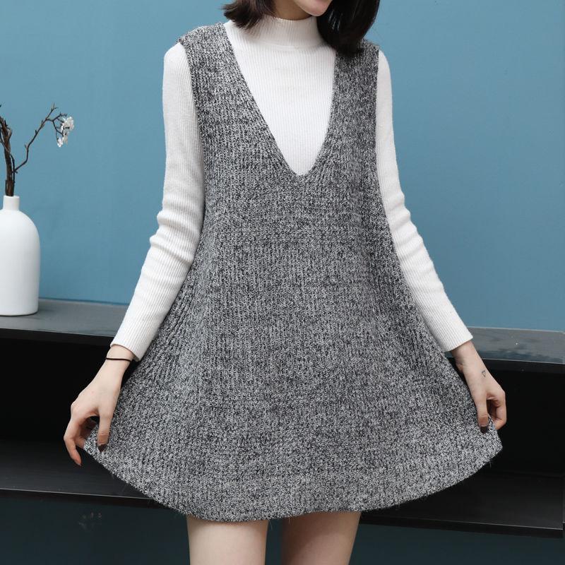 Autumn and Winter Long Vest Vest Skirt Large Size Loose Sleeveless Bottoming Shirt Fashion Casual Sweater Dress