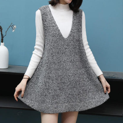 Autumn and Winter Long Vest Vest Skirt Large Size Loose Sleeveless Bottoming Shirt Fashion Casual Sweater Dress