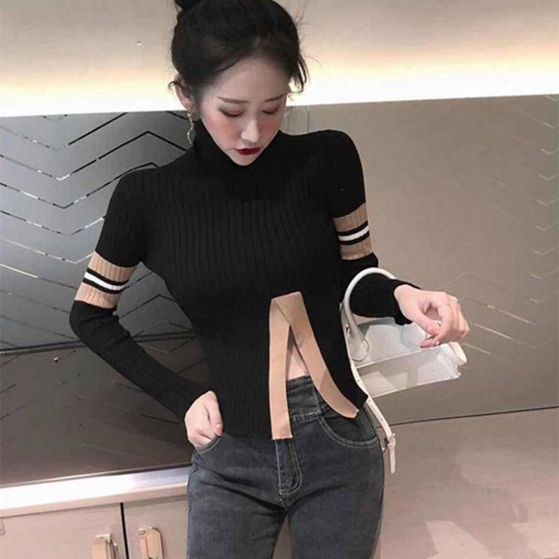 Pofulove Pullover Turtleneck Thick Long Sleeve Sweater Base Sweater Lady Slim Slim Fashion