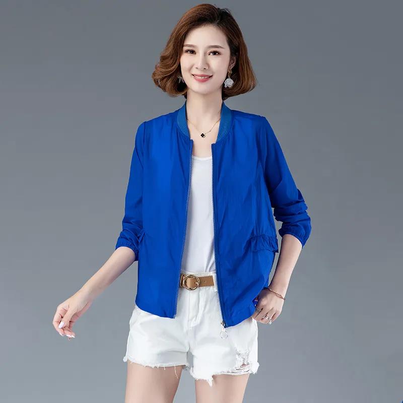 Solid Color Sun Protection Clothing Women's Long-sleeved Thin Section Breathable Loose Short Section All-match Large Size Stand Collar Jacket