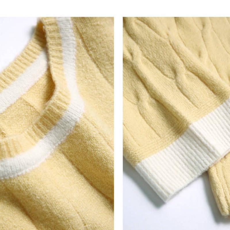 Pofulove Long Sleeve Pullover Twist Back Split Lace Up Sweater Personality Color Matching Sweater