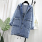 Loose Hooded Casual Embroidered Trench Coat Denim Jacket Korean Version Plus Size Women's Spring and Autumn Tops