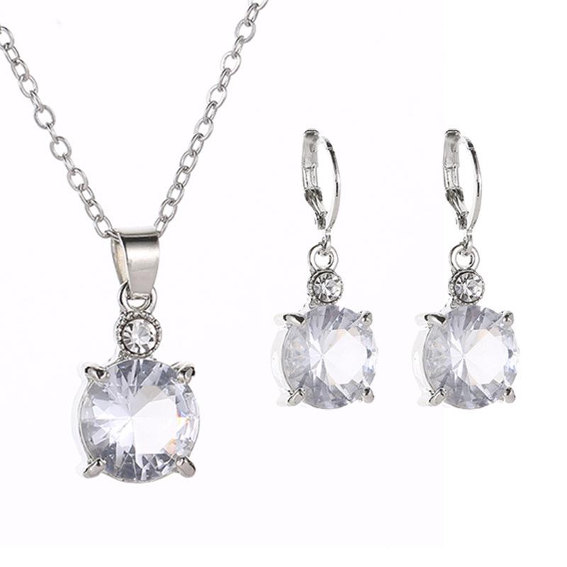 Fashion Bridal Jewelry Round Crystal Zircon Earrings Necklace Set Exquisite Jewelry Set