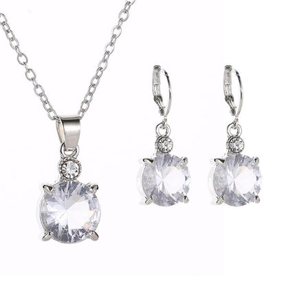 Fashion Bridal Jewelry Round Crystal Zircon Earrings Necklace Set Exquisite Jewelry Set