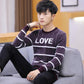 Fall/winter Men's Pullover Low-neck Casual Character Jacket Long-sleeved Striped Splicing Color Top