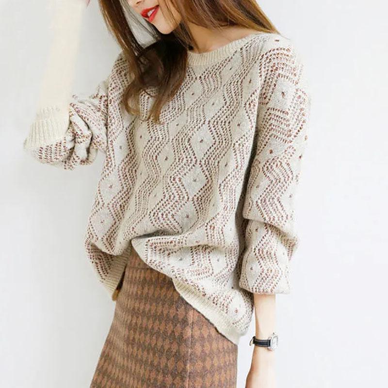 Sweater Women's Pullover Knitwear Casual Lady Style Crochet Hollow Korean Fluffy Top Trending Sweater Autumn and Winter Loose