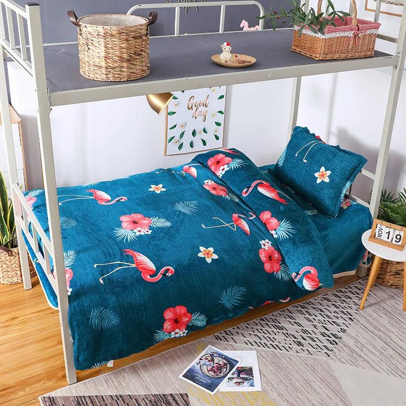 Three-piece Velvet Thick Flannel Winter Double-sided Fleece Bed Sheet Quilt Cover Pillowcase Single Bed Set