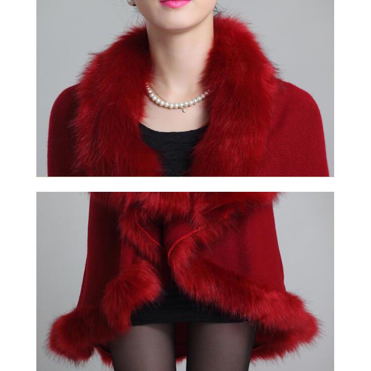 Ponchos and Capes Women 2019 Christmas Fashion Faux Fox Fur Collar Winter Wool Cloak Long Overcoat