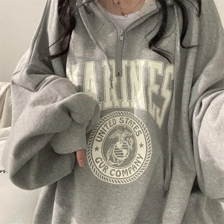 Women's Hooded Sweater Zipper Cardigan Jacket Spring and Autumn Thin Section Loose Bf Lazy Wind Large Size Long-sleeved Pullover Sweatshirts