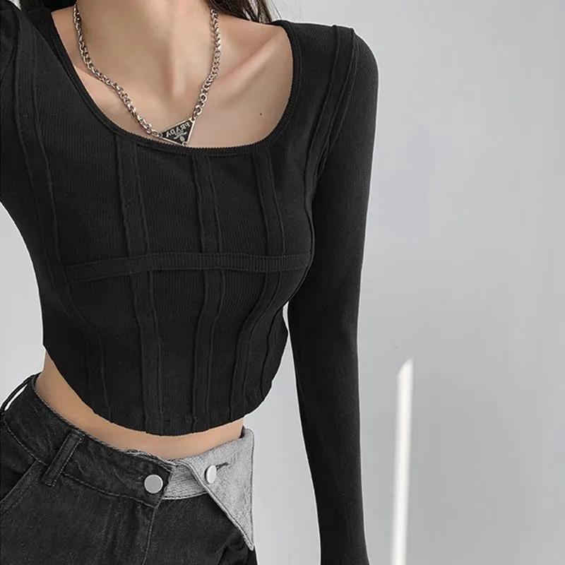 Long-sleeved T-shirt Women's Slim Bottoming Shirt with Short Tops In Spring and Autumn New Fashion