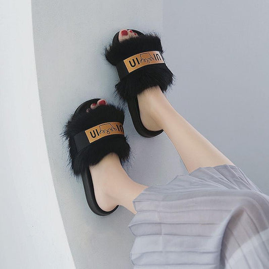 Hairy Slippers Women Wear Autumn and Winter Ins Tide 2020 Ms. Home Net Red Thick Bottom Indoor Cotton Slippers
