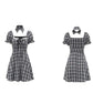Female Summer Simple Irregular Bubble Sleeve Waist Show Thin Sweet Gentle Mid Waist Plaid Dress